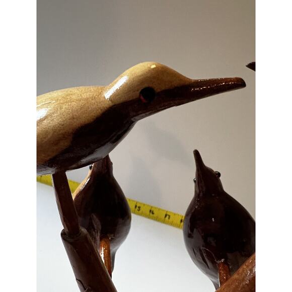 Folk Art Wood Carved Birds on a Tree Vintage Early 20th Century Sculpture Retro - Picture 11 of 16